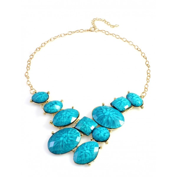 Turquoise Marbled Stone Fragments Statement Necklace